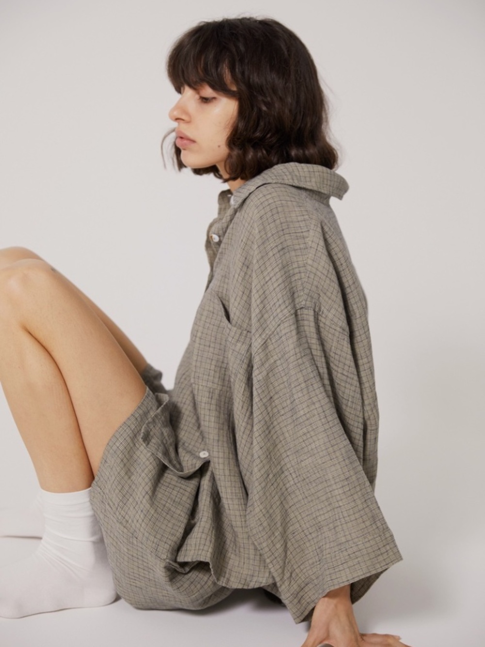 DEIJI STUDIOS The Linen Check Shirt From The 03 Set Stonewashed French Linen XS